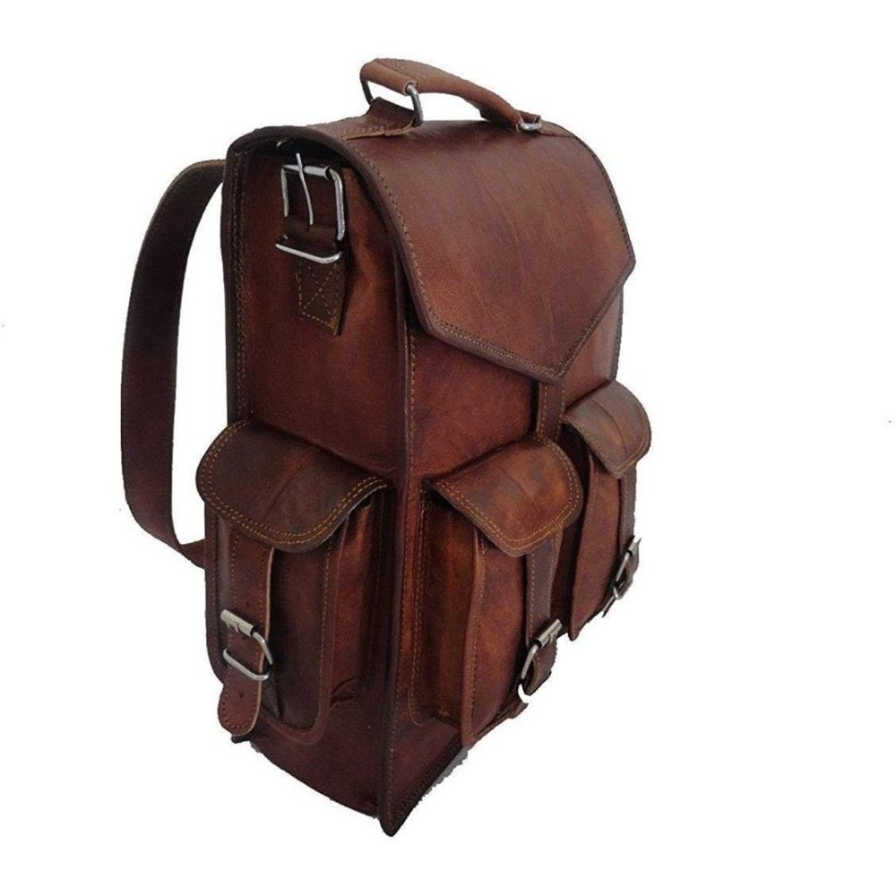 Top Grain Leather Backpack Laptop Messenger School Bag Rucksack Sling Men - Picture 1 of 6